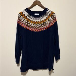 Old Navy Navy Blue Sweater with Colorful Pattern